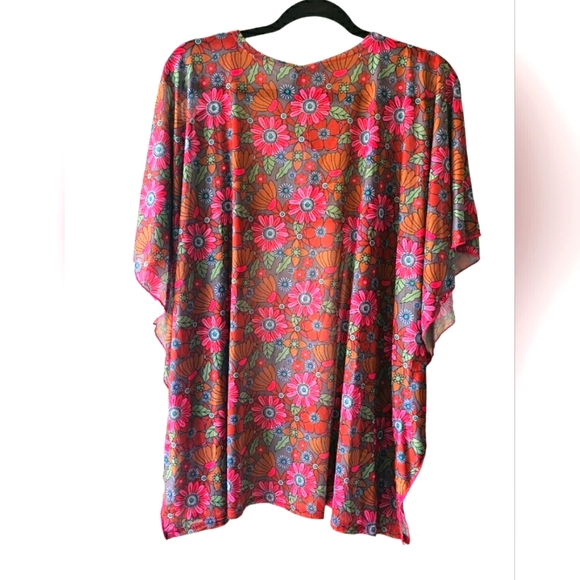 Two 2 Fly Soft Lace Sheer Floral Boho Hippie Western Kimono Cover Up Colorful - Picture 2 of 10